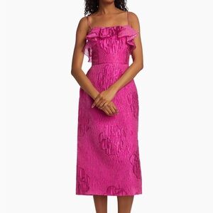 ML Monique Lhuillier Pink Cynthia Jacquard Midi-Dress